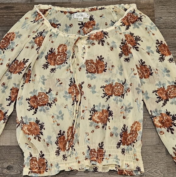 Decree Women Medium Boho Floral Peasant Cottagecore Sheer Long Sleeve Blouse - Picture 2 of 10